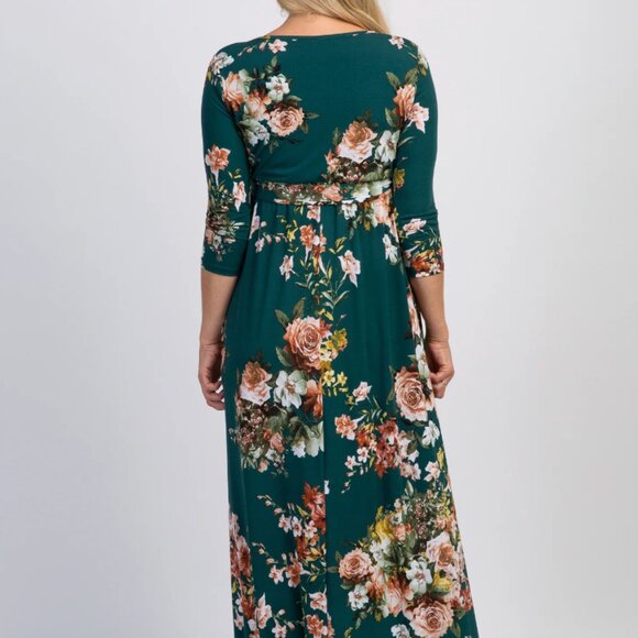 PinkBlush Green Rose Sash Tie Wrap Top Maternity Maxi Dress - Picture 5 of 7